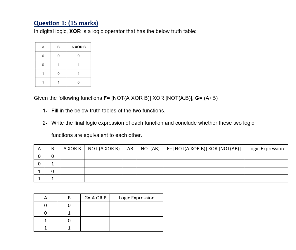 Question 1 15 Marks In Digital Logic