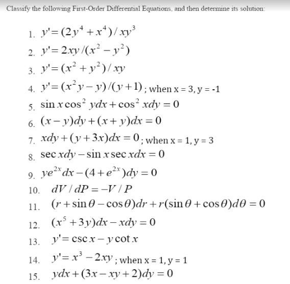 Solved Classify the following First-Order Differential | Chegg.com