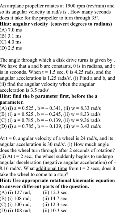 Solved An airplane propeller rotates at 1900 rpm (rev/min) | Chegg.com