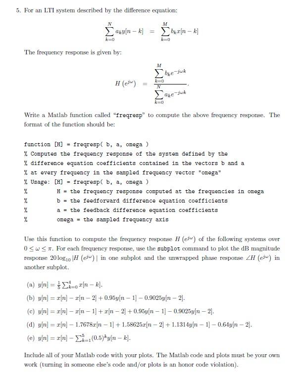Solved 5. For An LTI System Described By The Difference | Chegg.com