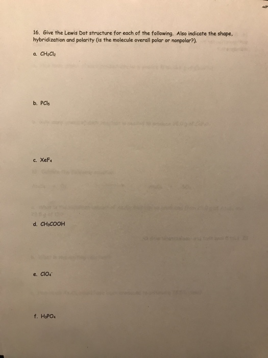 Solved 1. Draw the Lewis dot structure for each of the | Chegg.com