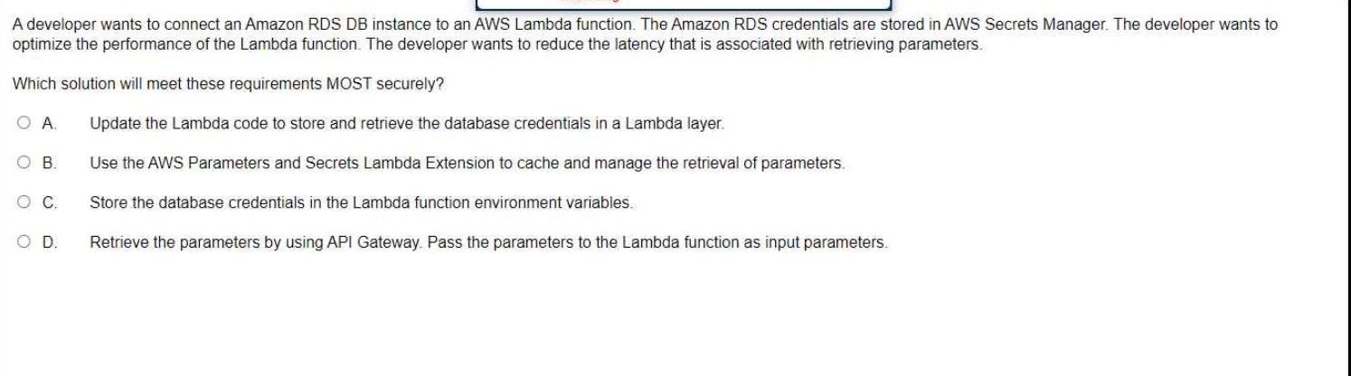 Solved A developer wants to connect an Amazon RDS DB | Chegg.com