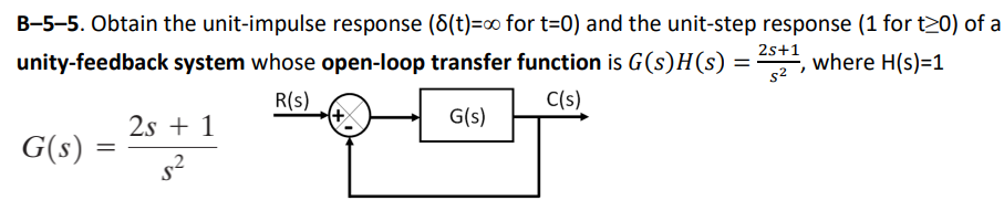 Solved B-5-5. Obtain The Unit-impulse Response (δ(t)=∞ For | Chegg.com