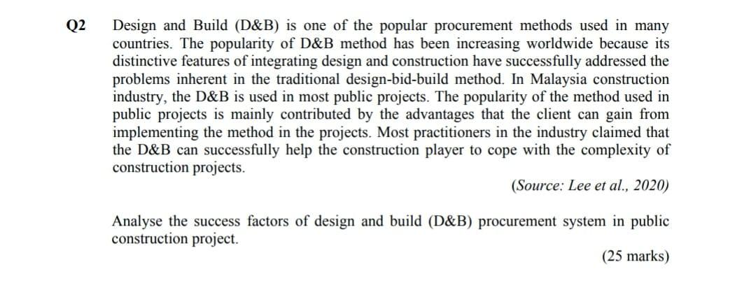 Solved Design And Build (D&B) Is One Of The Popular | Chegg.com