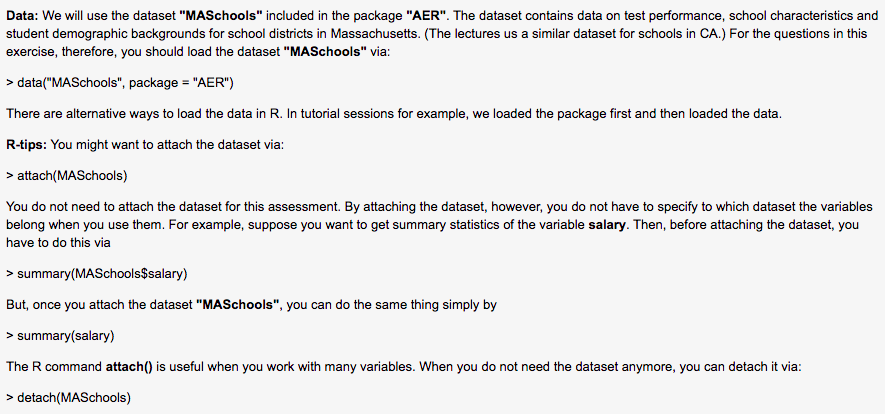 Solved Data: We will use the dataset "MASchools" included in | Chegg.com