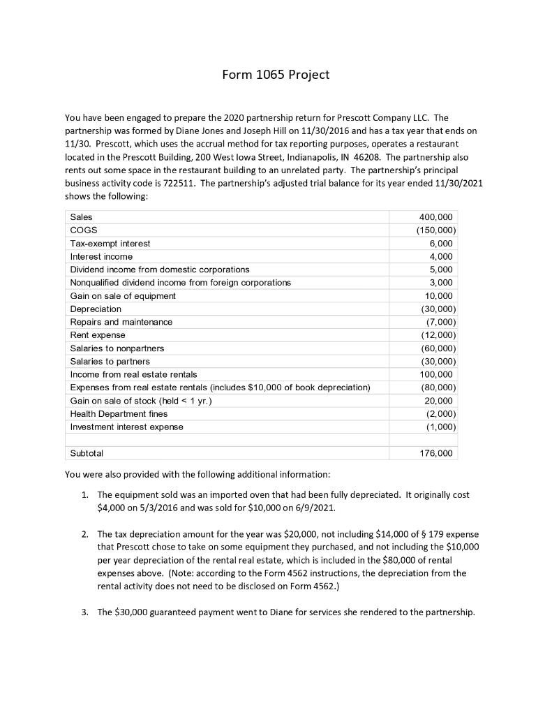 Solved Form 1065 Project You have been engaged to prepare | Chegg.com