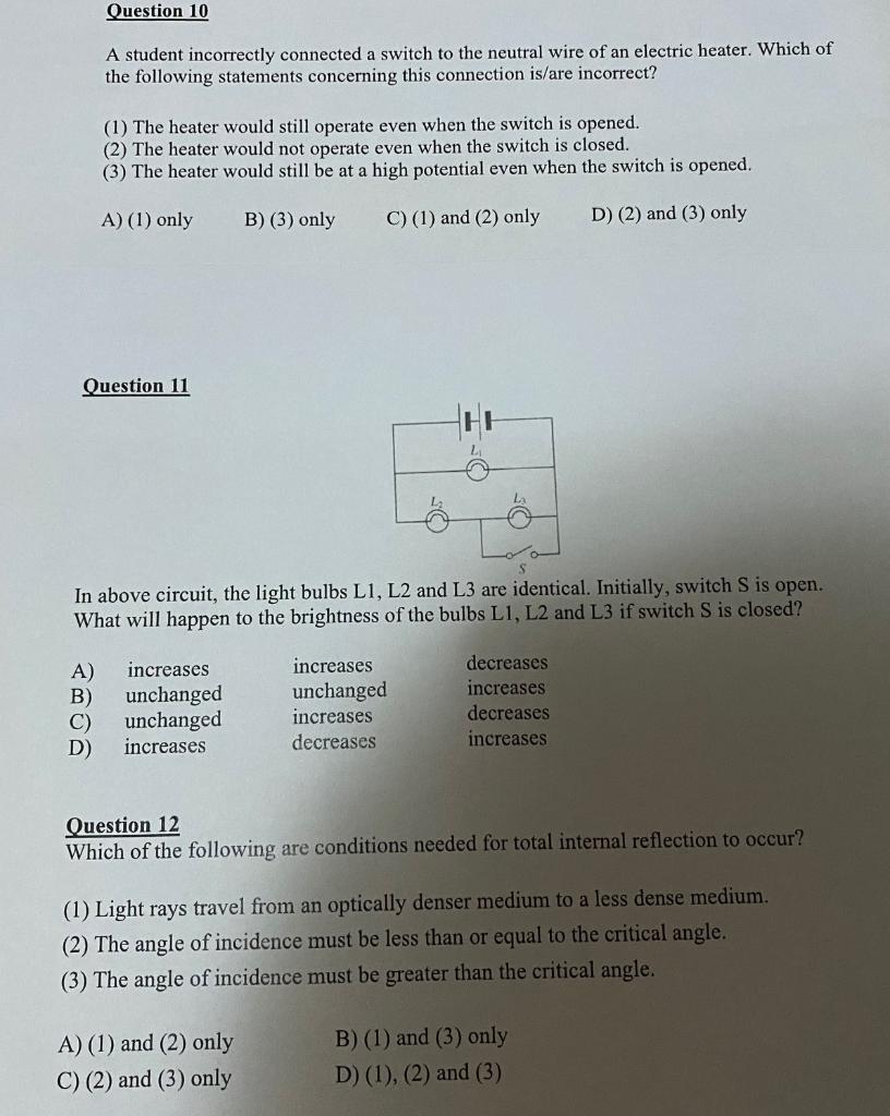 Solved Question 10 A student incorrectly connected a switch | Chegg.com