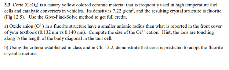 Ceria (CeO2) is a canary yellow colored ceramic | Chegg.com