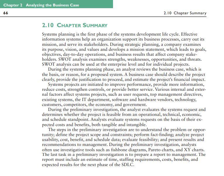 Solved Chapter 2 Analyzing the Business Case 66 2.10 Chapter | Chegg.com