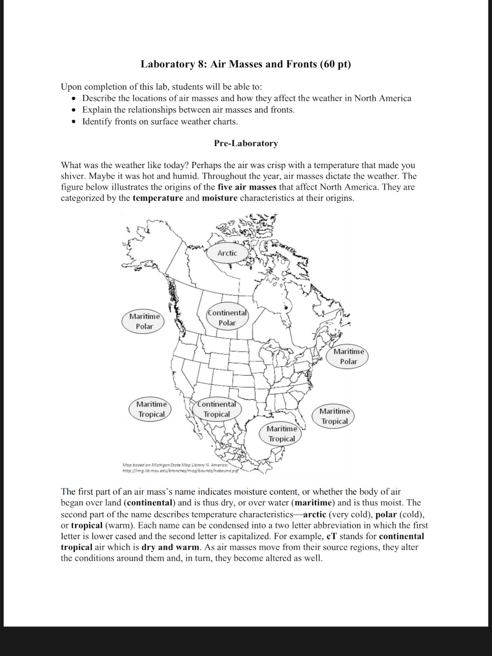 Solved Laboratory 8: Air Masses and Fronts (60 pt) Upon