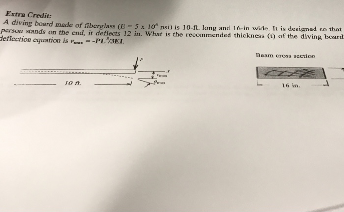 Solved Extra Credit A diving board made of fiberglass (E 5 x | Chegg.com