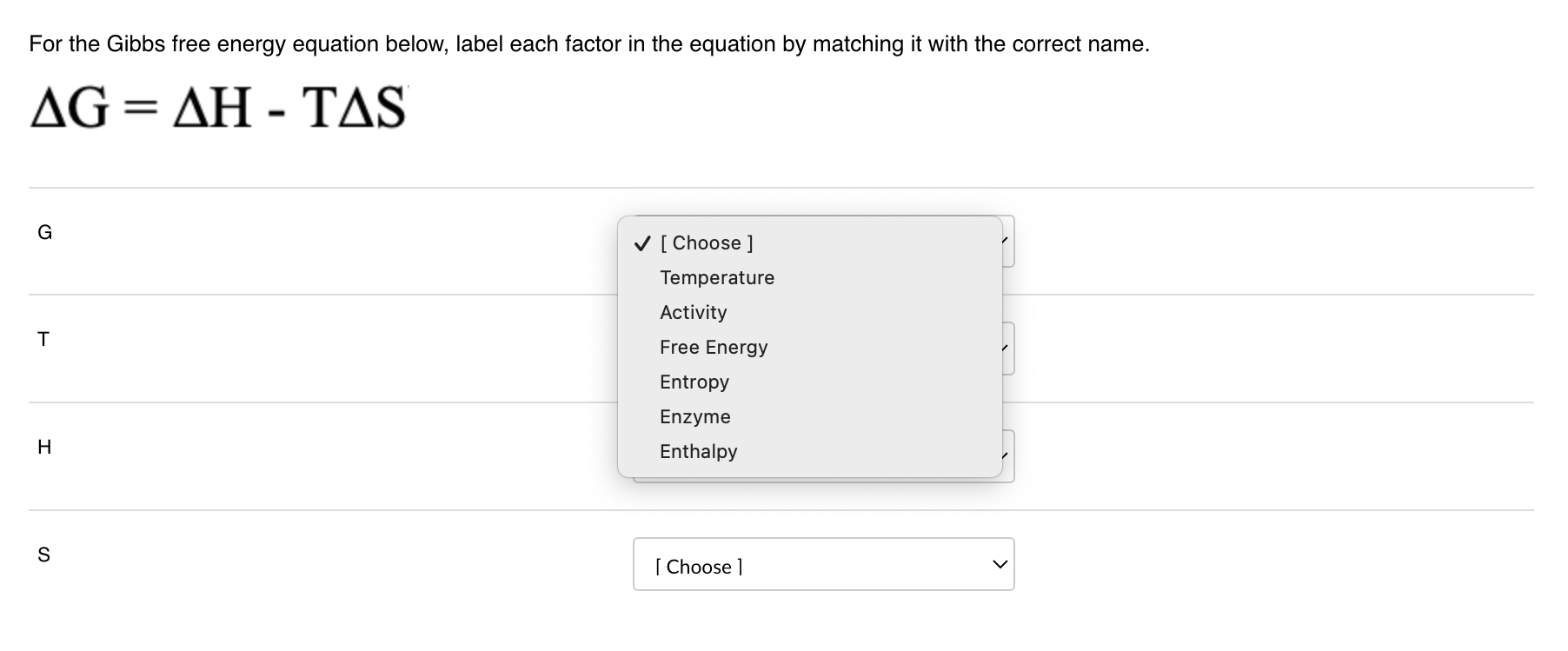 Solved For the Gibbs free energy equation below, label each | Chegg.com