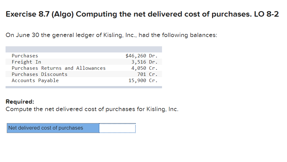 Solved Exercise 8.7 (Algo) Computing the net delivered cost