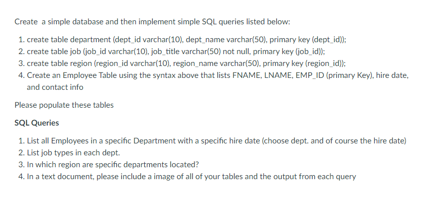 Solved Create a simple database and then implement simple | Chegg.com