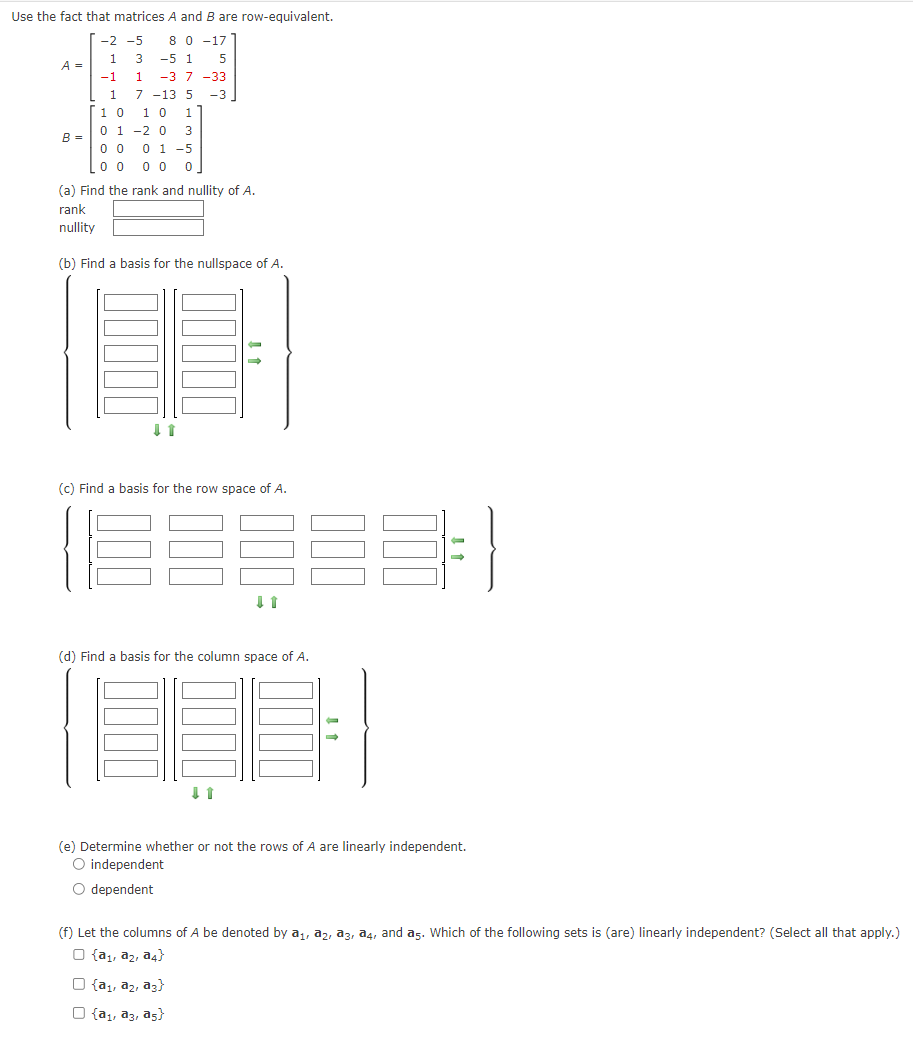 Solved Use the fact that matrices A and B are | Chegg.com