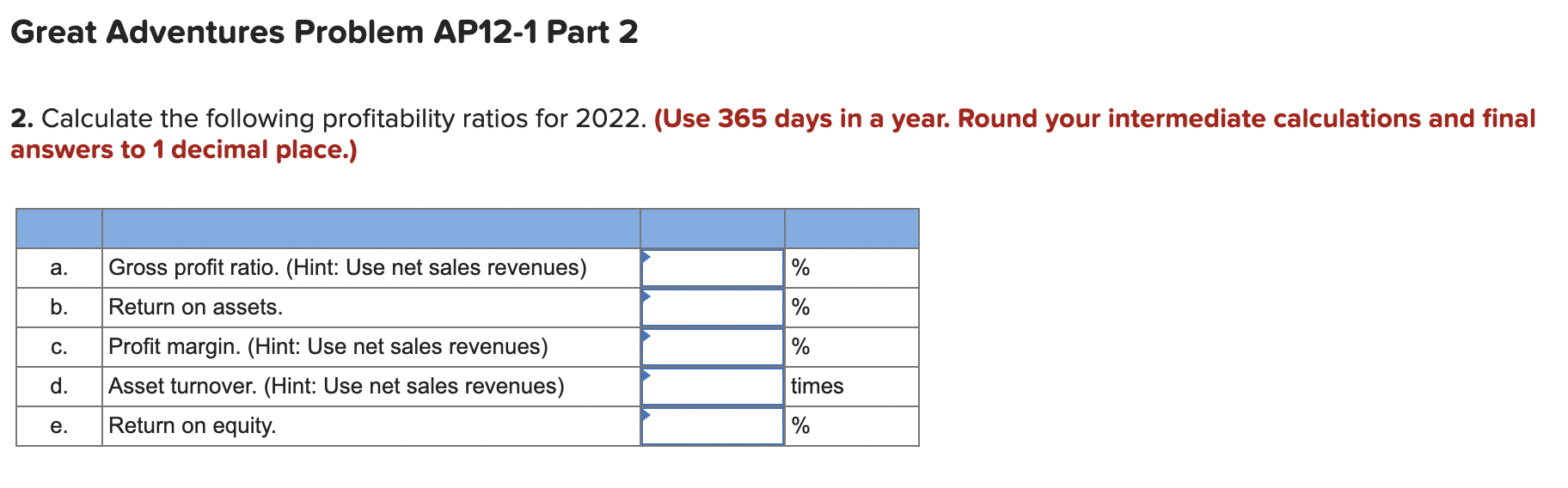 Solved Great Adventures Problem Ap12 1 Part 2 2 Calculate Chegg Com