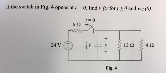 Solved If the switch in Fig. 4 opens at t = 0, find v (t) | Chegg.com