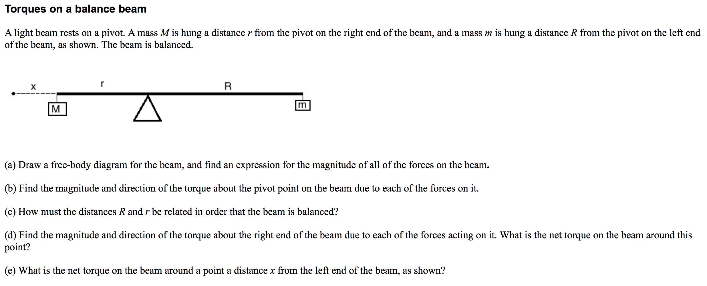 Solved Torques on a balance beam A light beam rests on a | Chegg.com