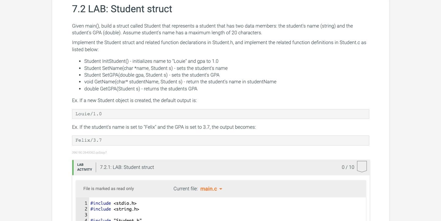 Solved 7.2 LAB: Student Struct Given Main(), Build A Struct | Chegg.com