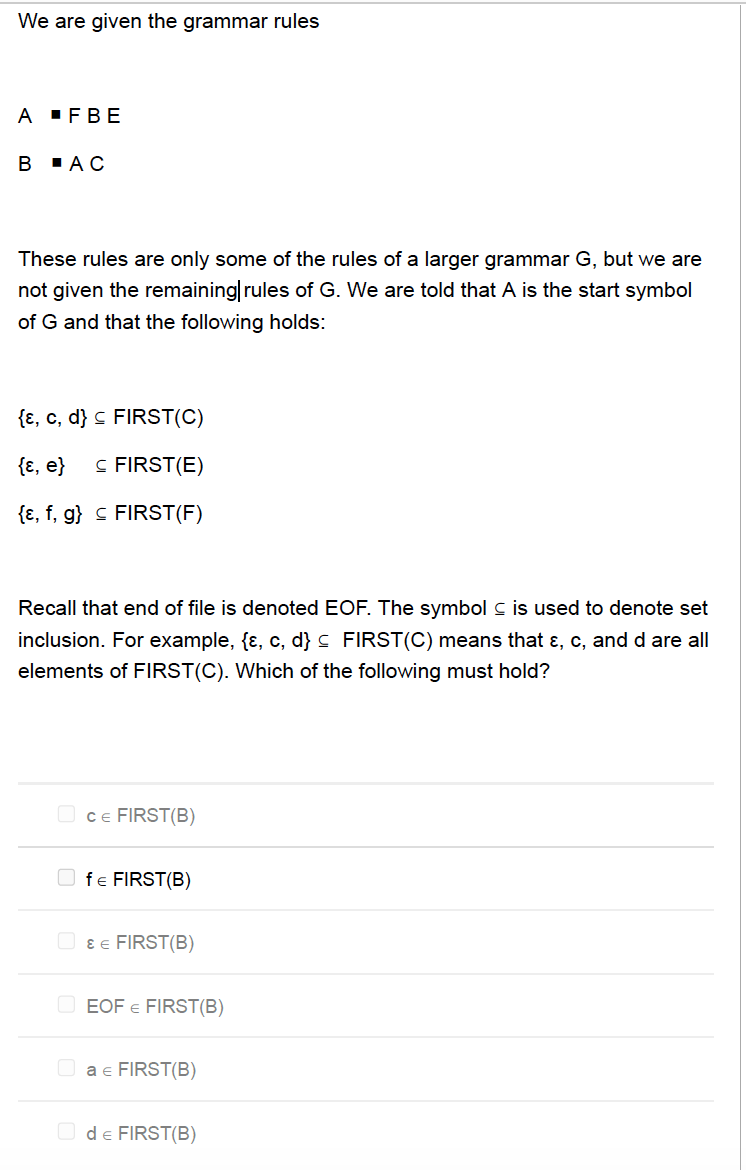 Solved We Are Given The Grammar Rules AFBE BAC These Rules | Chegg.com