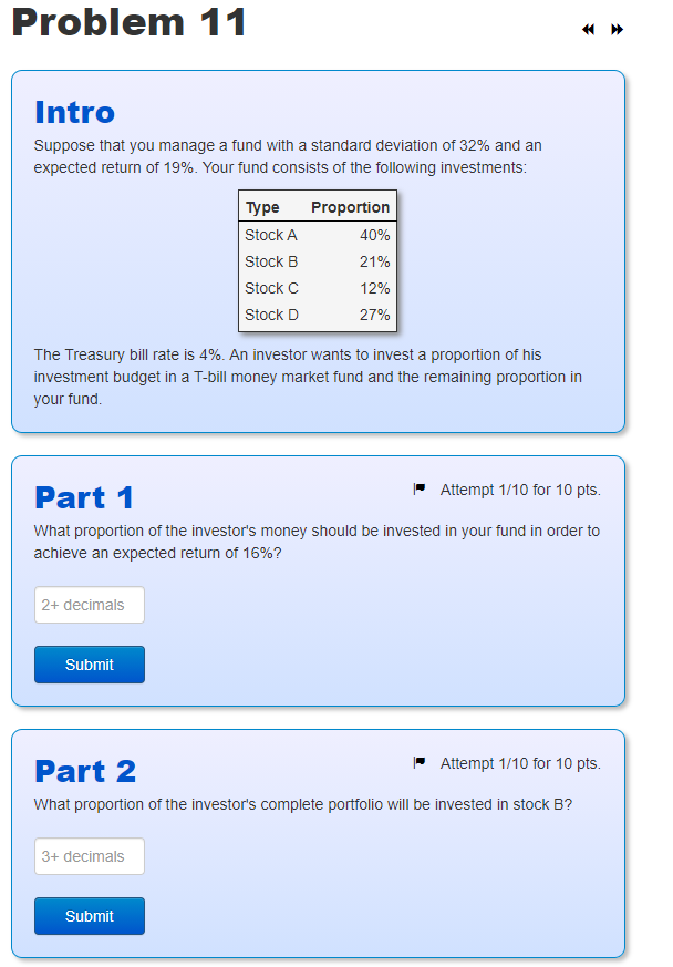 Solved Problem 11 Intro Suppose That You Manage A Fund With | Chegg.com