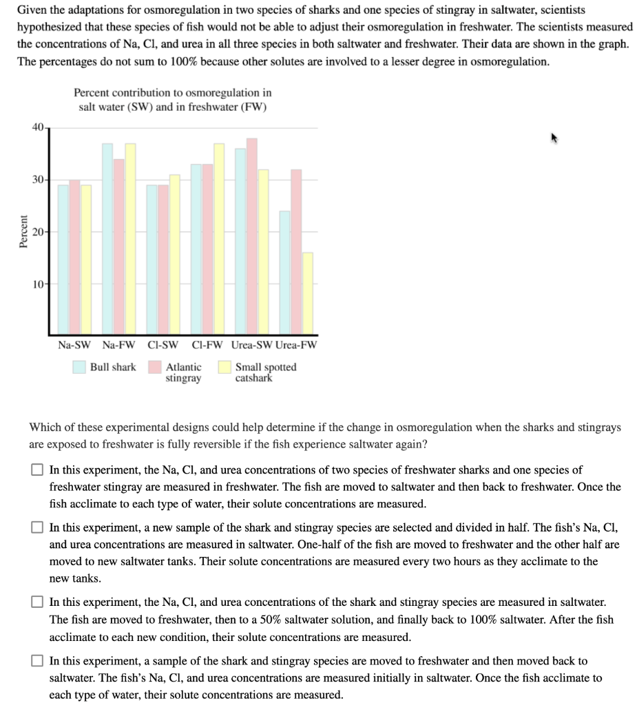 Given the adaptations for osmoregulation in two species of sharks and one species of stingray in saltwater, scientists hypoth