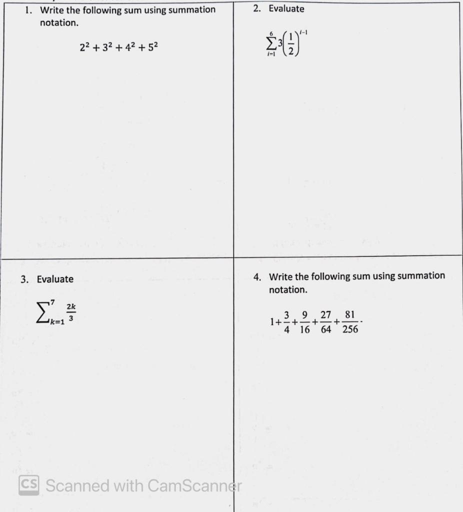 Solved 2. Evaluate 1. Write the following sum using | Chegg.com