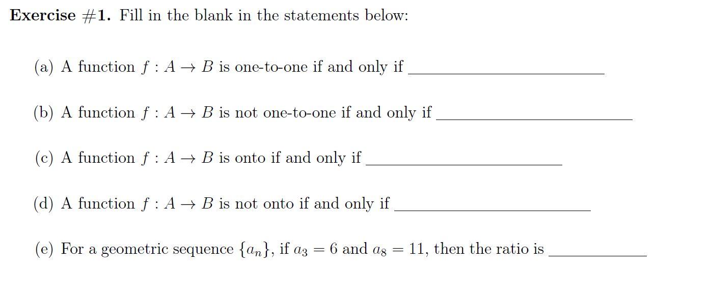Solved Exercise #1. Fill in the blank in the statements | Chegg.com