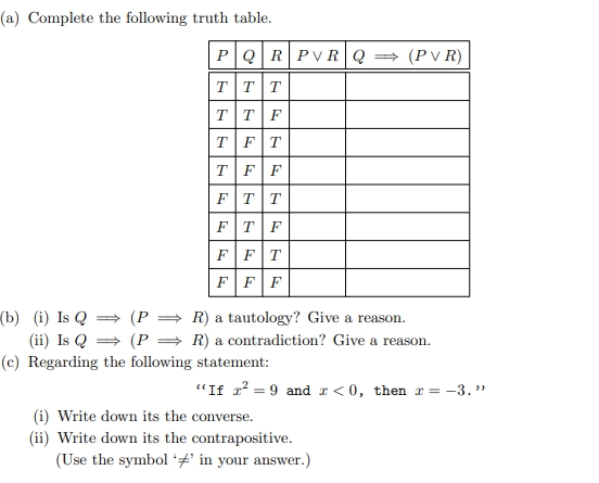 PQR Truth Table