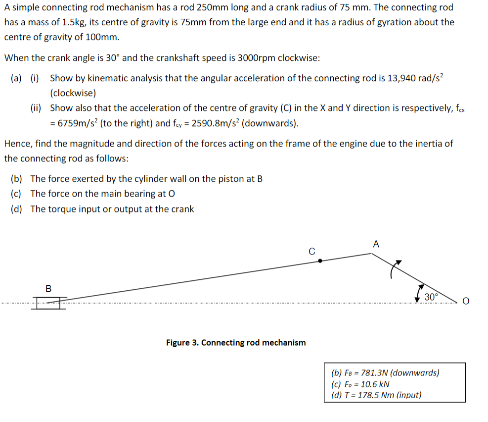 Solved A simple connecting rod mechanism has a rod 250 mm | Chegg.com