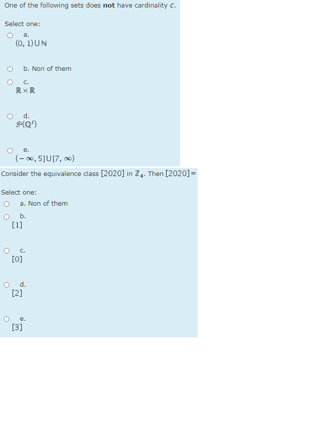 Solved One Of The Following Sets Does Not Have Cardinalit Chegg Com