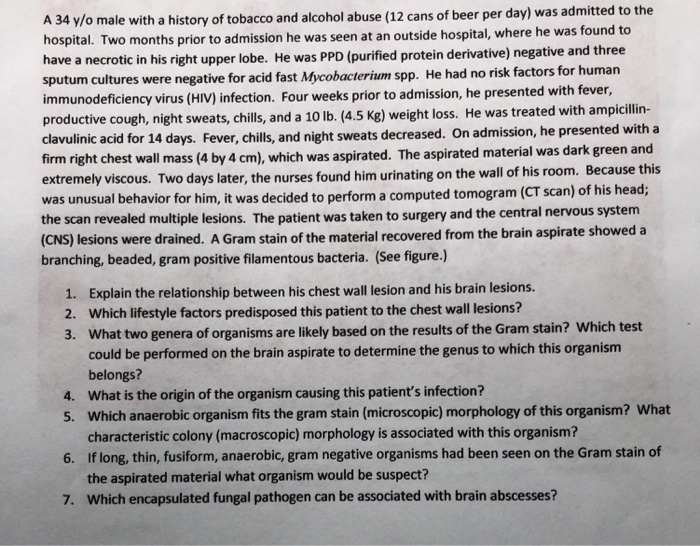 Solved A 34 y/o male with a history of tobacco and alcohol | Chegg.com