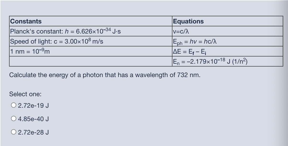 Solved Constants Planck S Constant H 6 626x10 34 Jos S Chegg Com