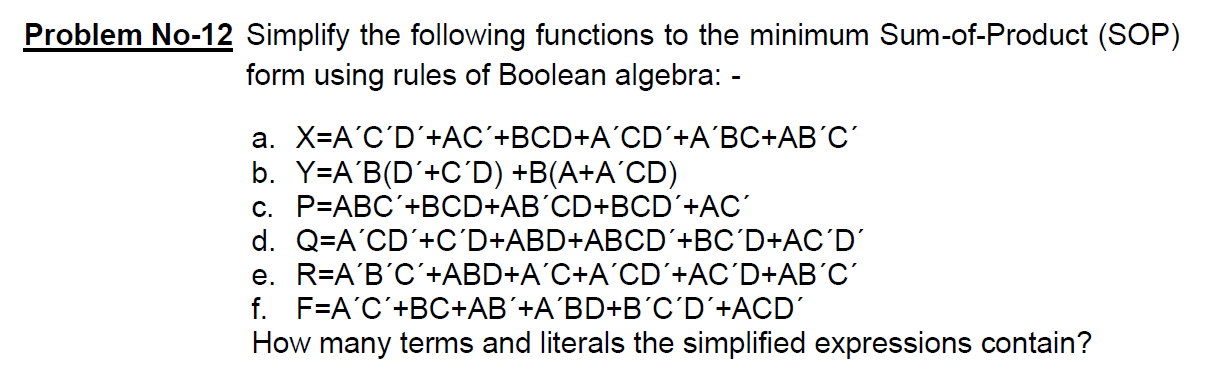 Solved Problem No-12 Simplify The Following Functions To The | Chegg.com