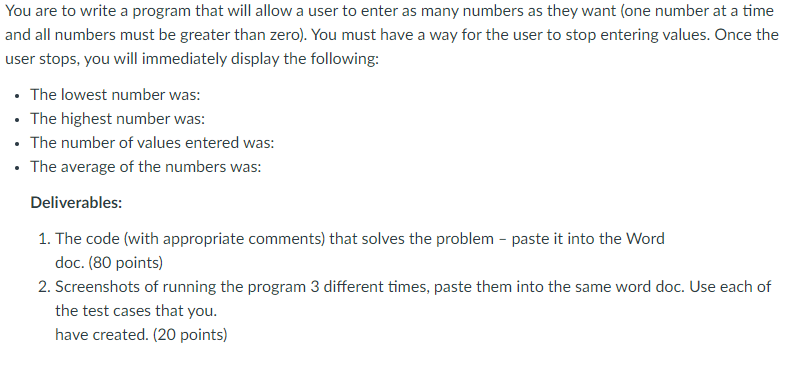 Solved You are to write a program that will allow a user to | Chegg.com