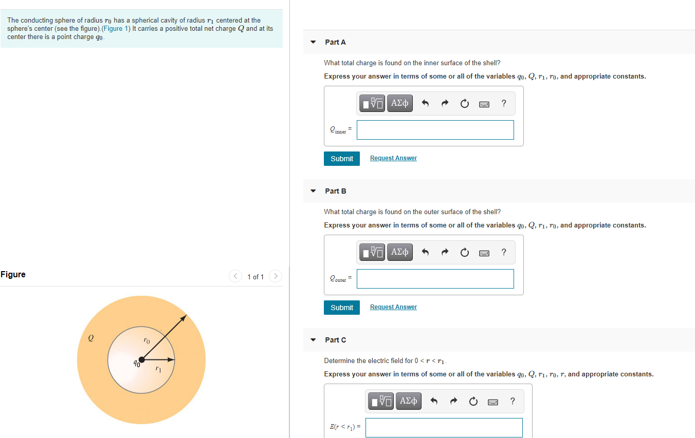 Solved The conducting sphere of radius ro has a spherical | Chegg.com