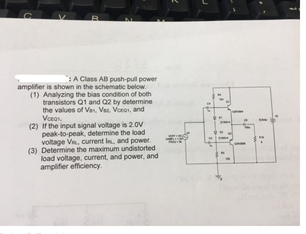 A Class AB pushpull power amplifier is shown in the