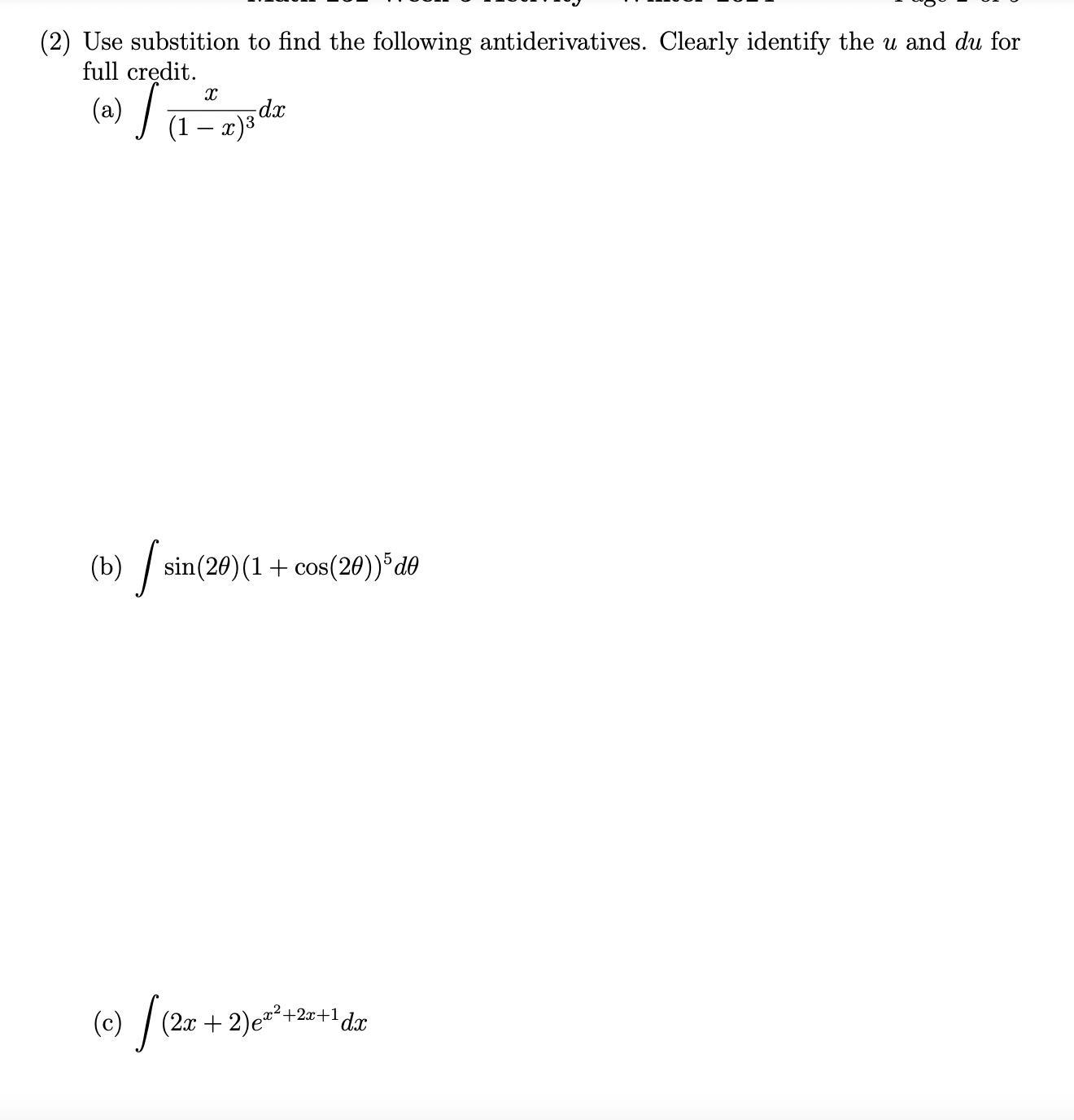 Solved (2) ﻿Use substition to find the following | Chegg.com