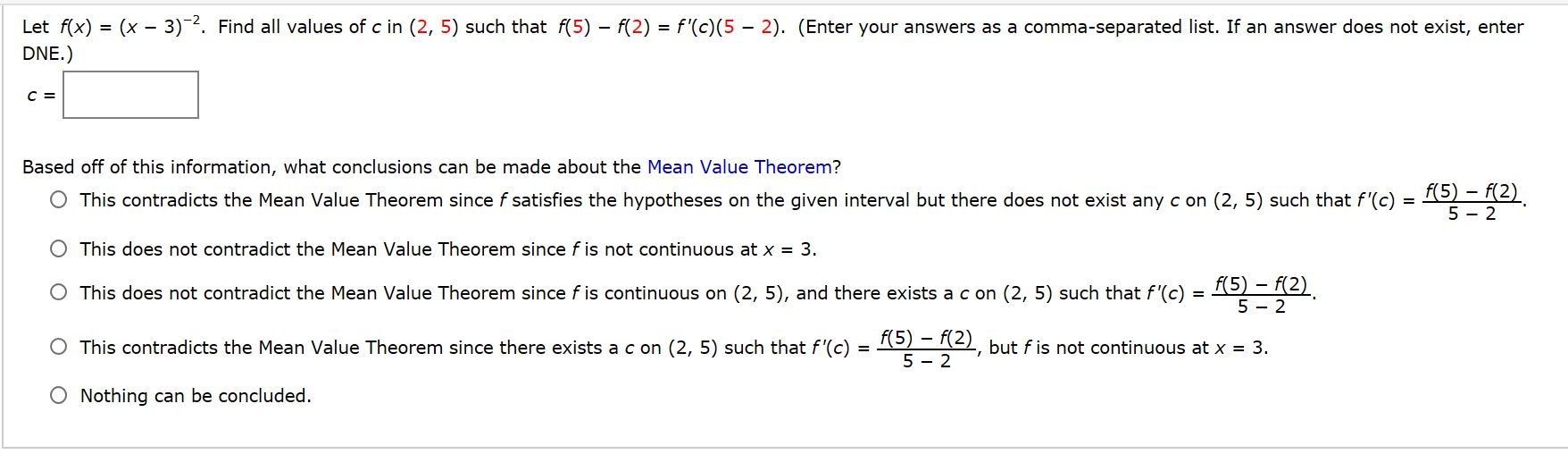 Solved Let F x x 3 2 Find All Values Of C In 2 5 Chegg