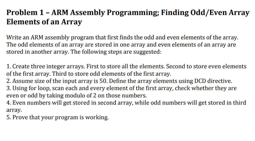 Solved Problem 1 - ARM Assembly Programming; Finding | Chegg.com