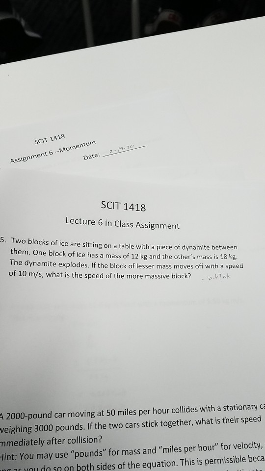 Solved 2 19 20 Scit 1418 Assignment 6 Momentum Date Sc