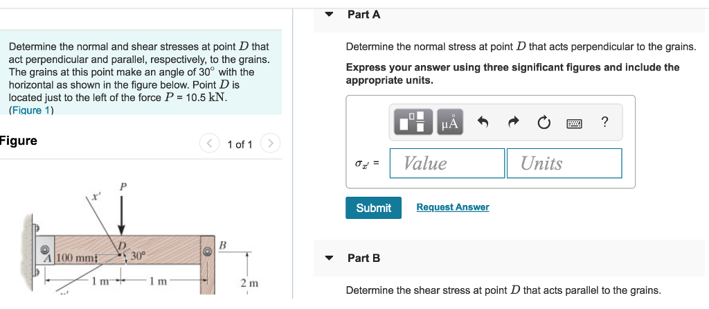 Solved Part A Determine the normal and shear stresses at | Chegg.com