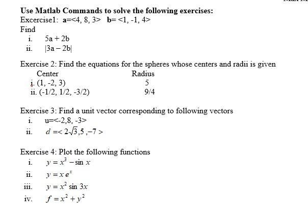 Solved Use Matlab Commands To Solve The Following Exercises: | Chegg.com