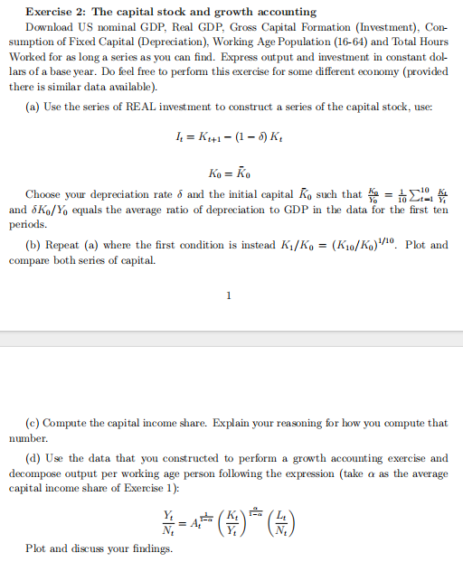 Solved Exercise 2: The capital stock and growth accounting | Chegg.com
