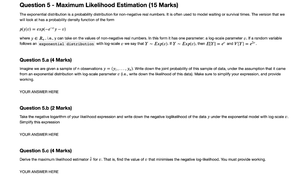 Question 5 Maximum Likelihood Estimation 15 Mar Chegg Com