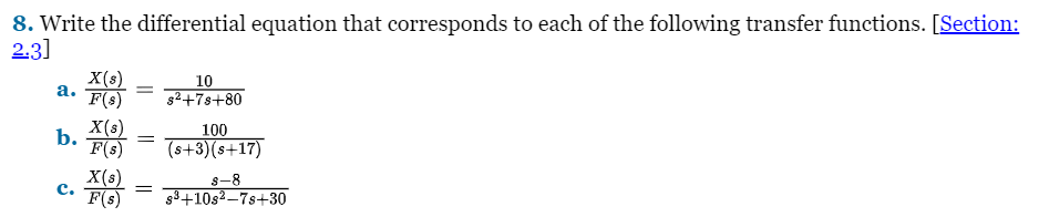 Solved 8. Write the differential equation that corresponds | Chegg.com