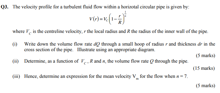 Solved Q3. The velocity profile for a turbulent fluid flow | Chegg.com