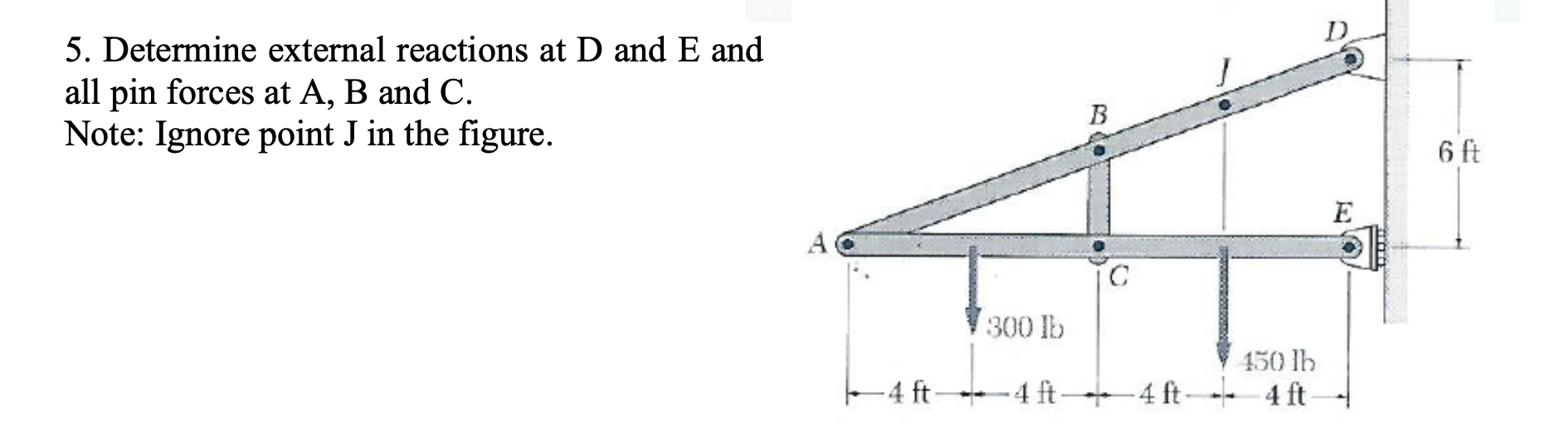 Solved D 5. Determine external reactions at D and E and all | Chegg.com