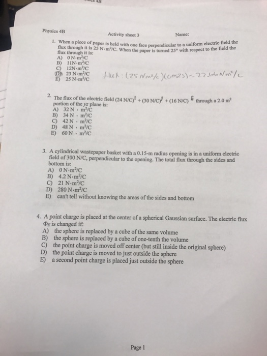 Solved Physics 4B Activity sheet 3 1. When a piece of paper | Chegg.com