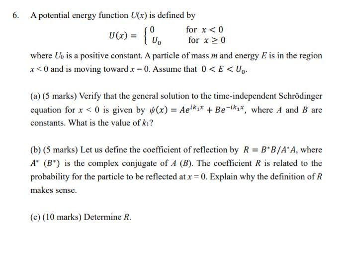 Solved A Potential Energy Function U X Is Defined By For Chegg Com